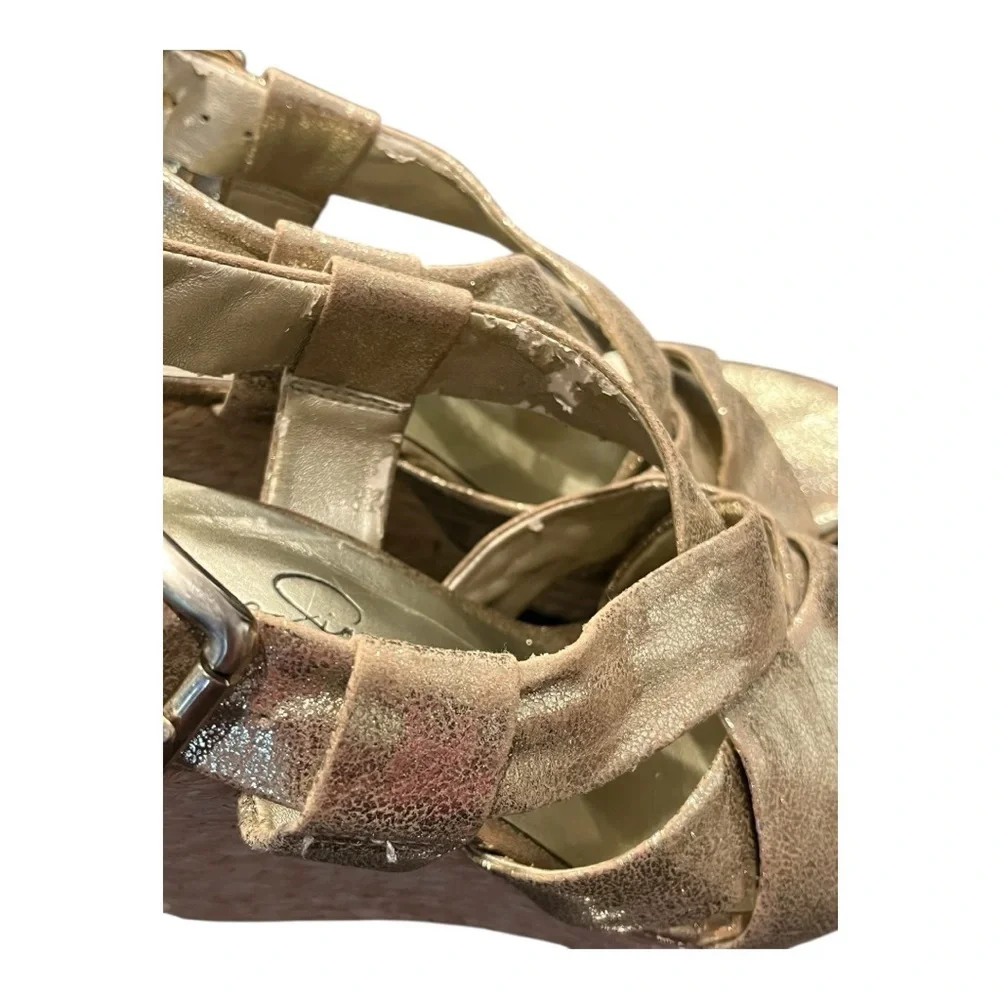 Jessica Simpson CREPE Rope Wedge 4.5 Inch Platform Heels – Gold‎ 7